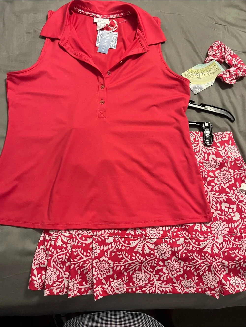 Sigrid Olsen Sleeveless Polo Set- Bright Pink Tank w/matching skort.